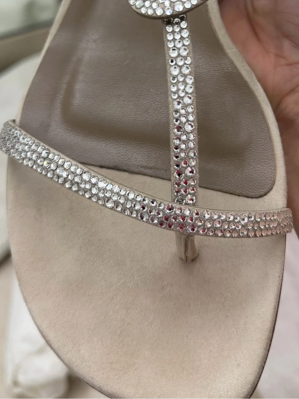 Hermes Crystal-Embellished Beige T-Strap Sandal - Picture 2 of 12